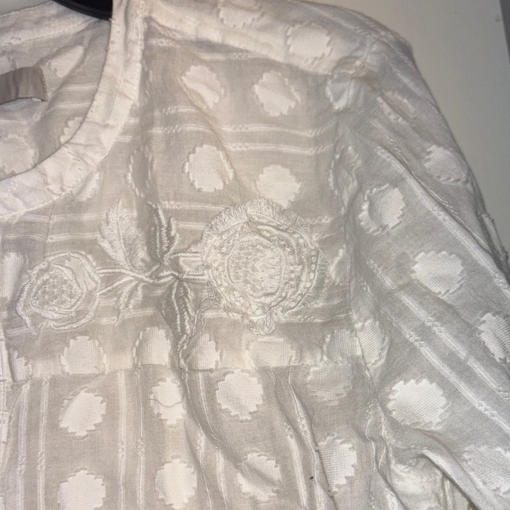 LOFT Ivory White textured Patterned Blouse L - Picture 4 of 5